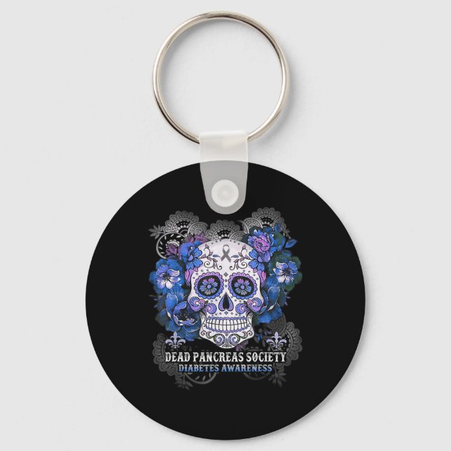 Dead Pancreas Society Sugar Skull diabetes awarene Key Ring (Front)