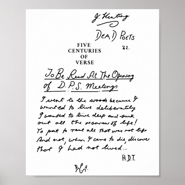 Dead Poets Society five centuries of verse black  Poster (Front)