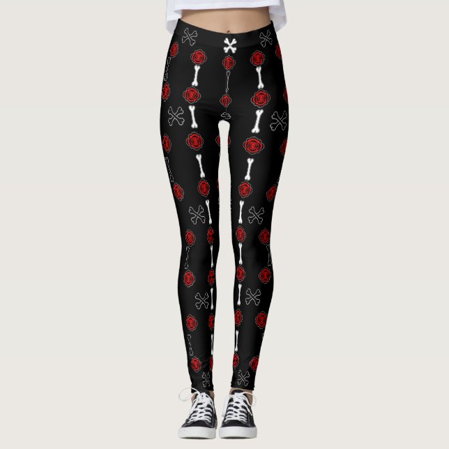 Dead Roses (Black w/ Red) Leggings (Front)