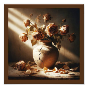 Dead roses In vase vintage style still life photo Print