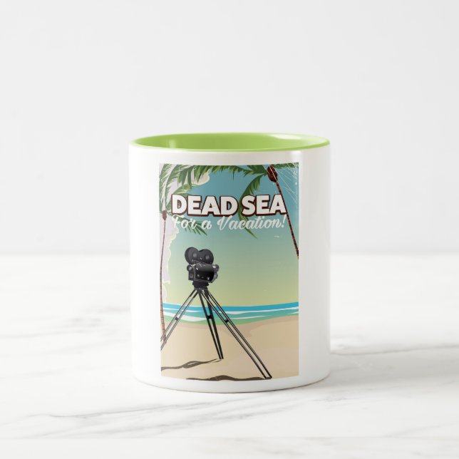 Dead Sea For a Vacation! Travel poster Two-Tone Coffee Mug (Center)