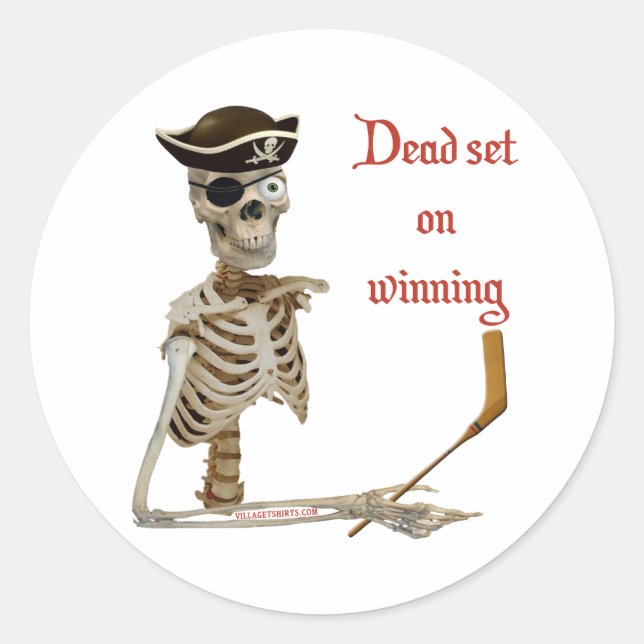 Dead Set Hockey Pirate Classic Round Sticker (Front)
