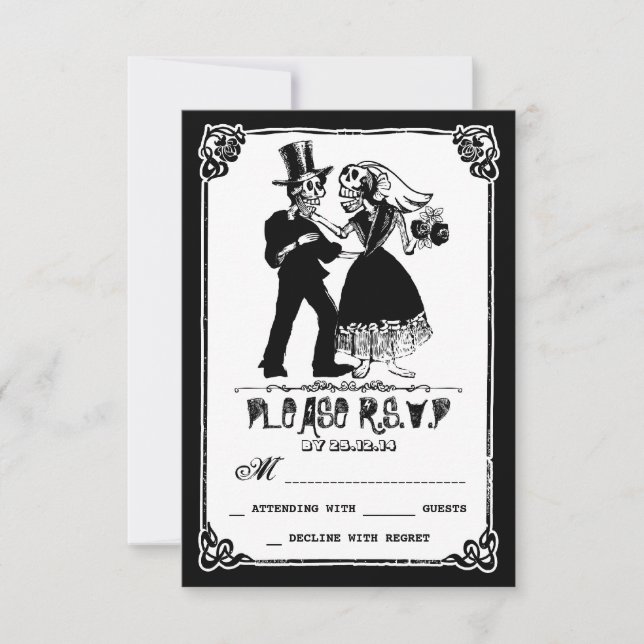 dead skeleton couple wedding rsvp card (Front)