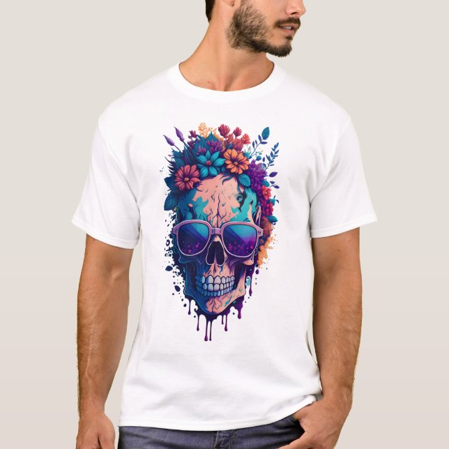 Dead Skull Flower Colourful V2 T-Shirt (Front)