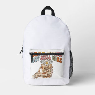 Dead Tired But Still Here Retro Skeleton Coffee Printed Backpack
