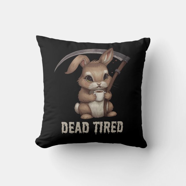 Dead Tired Cute Bunny Grim Reaper Coffee Cushion (Front)