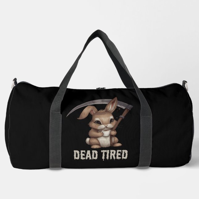 Dead Tired Cute Bunny Grim Reaper Coffee Duffle Bag (Front)