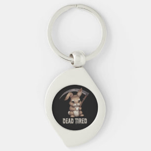 Dead Tired Cute Bunny Grim Reaper Coffee Key Ring