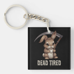 Dead Tired Cute Bunny Grim Reaper Coffee Key Ring