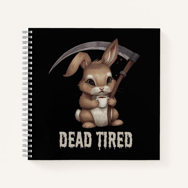 Dead Tired Cute Bunny Grim Reaper Coffee Notebook (Front)