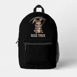 Dead Tired Cute Bunny Grim Reaper Coffee Printed Backpack