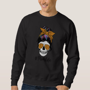 Dead Tired Mum Life Messy Hair Bun Leopard Skull M Sweatshirt