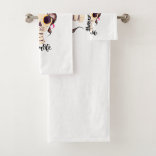 Dead Tired Mum Life Skeleton Messy Bun Bandanna Bath Towel Set