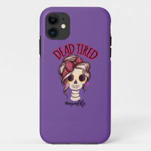 Dead Tired Mum Life Skeleton Messy Bun Bandanna iPhone 11 Case