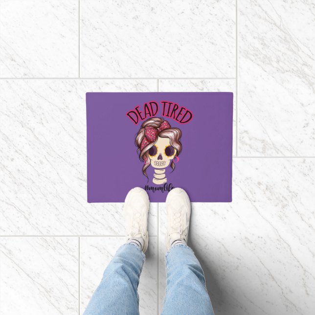 Dead Tired Mum Life Skeleton Messy Bun Bandanna Doormat (Indoor)
