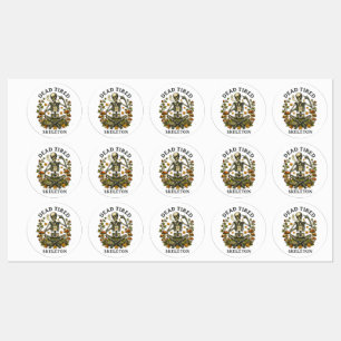Dead Tired Skeleton Vintage Halloween Round Labels