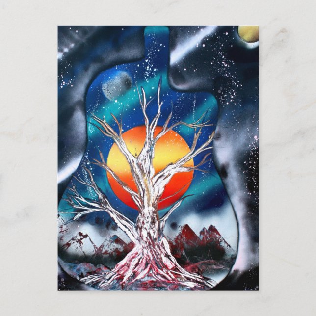 Dead tree red mountains yellow planet space postcard (Front)