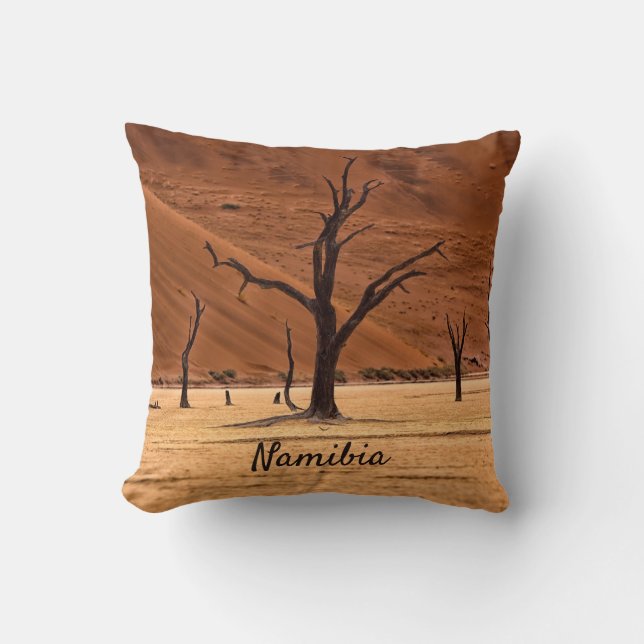 Dead Vlei Namibia landscape photo with text Cushion (Front)