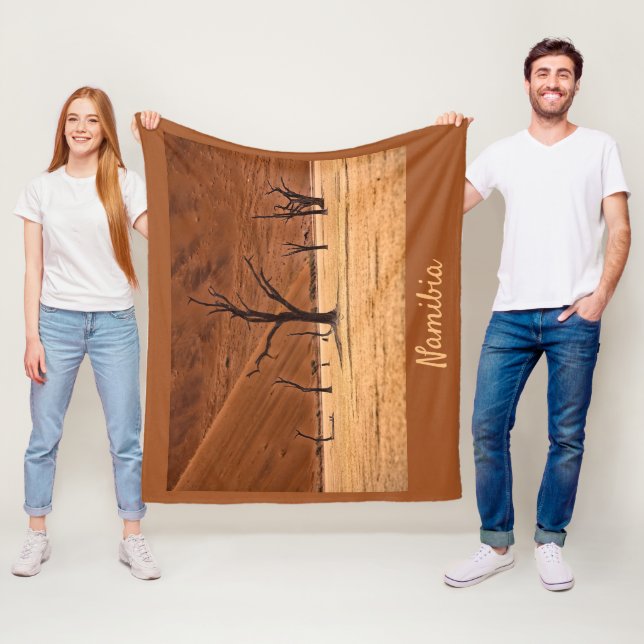 Dead Vlei Namibia landscape photo with text Fleece Blanket (In Situ)