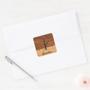 Dead Vlei Namibia landscape photo with text Square Sticker