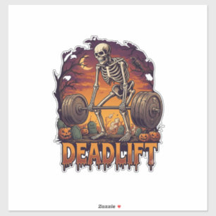 Deadlift Skeleton Barbell Halloween Pumpkins Grave