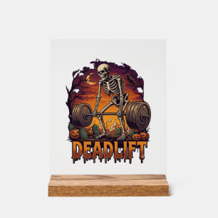 Deadlift Skeleton Barbell Halloween Pumpkins Grave Acrylic Sign