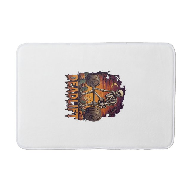 Deadlift Skeleton Barbell Halloween Pumpkins Grave Bath Mat (Front)