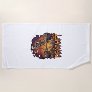 Deadlift Skeleton Barbell Halloween Pumpkins Grave Beach Towel