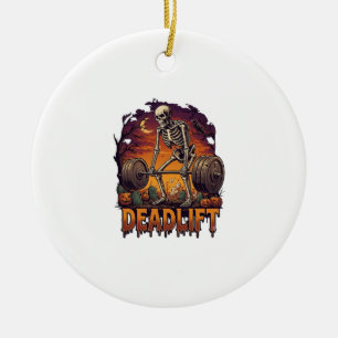 Deadlift Skeleton Barbell Halloween Pumpkins Grave Ceramic Tree Decoration