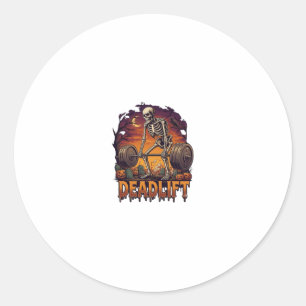 Deadlift Skeleton Barbell Halloween Pumpkins Grave Classic Round Sticker