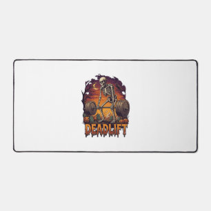 Deadlift Skeleton Barbell Halloween Pumpkins Grave Desk Mat