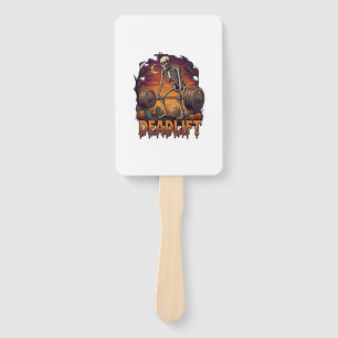 Deadlift Skeleton Barbell Halloween Pumpkins Grave Hand Fan