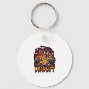 Deadlift Skeleton Barbell Halloween Pumpkins Grave Key Ring