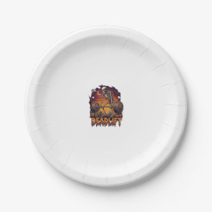 Deadlift Skeleton Barbell Halloween Pumpkins Grave Paper Plate