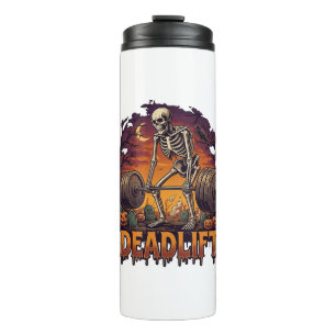 Deadlift Skeleton Barbell Halloween Pumpkins Grave Thermal Tumbler