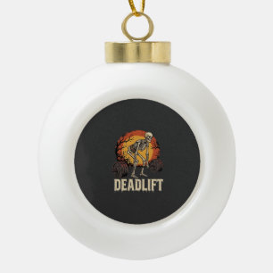 Deadlift Skeleton Halloween Gym Workout Design Ceramic Ball Christmas Ornament