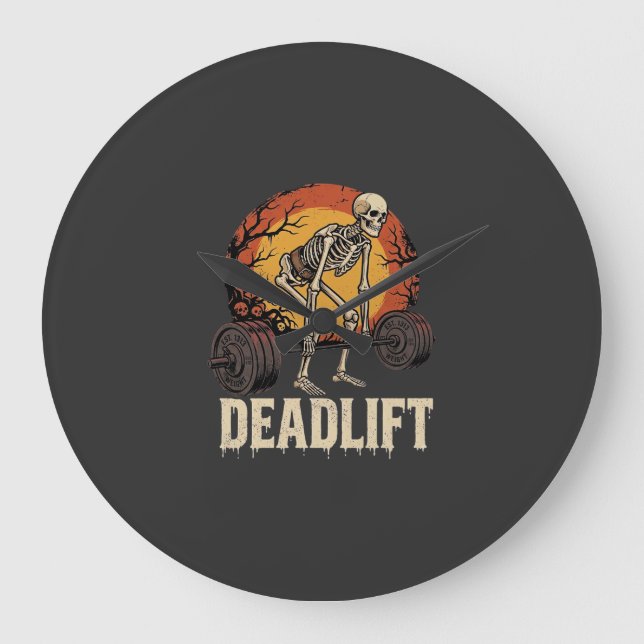Deadlift Skeleton Halloween Gym Workout Design Large Clock (Front)
