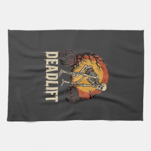 Deadlift Skeleton Halloween Gym Workout Design Tea Towel