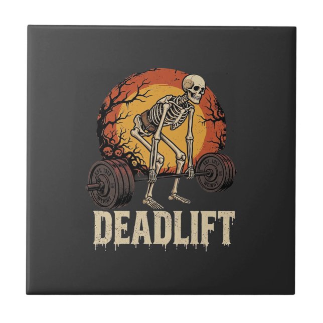 Deadlift Skeleton Halloween Gym Workout Design Tile (Front)