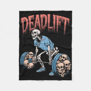 Deadlift Skull Skeleton Workout Powerlifting Gym L Fleece Blanket