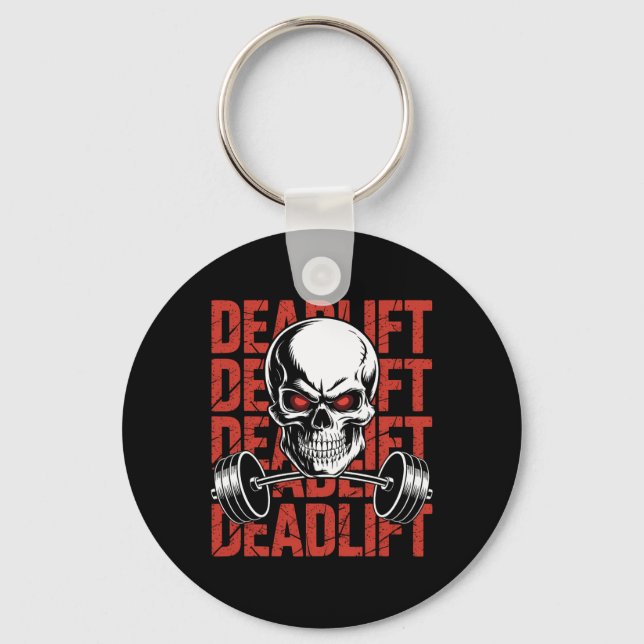 Deadlift Skull Skeleton Workout Powerlifting Gym L Key Ring (Front)