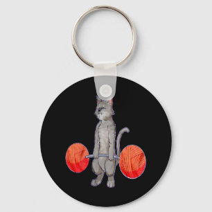 Deadlifting Grey Cat Weightlifting Bodybuilding Fi Key Ring
