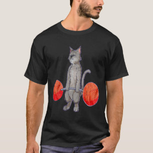 Deadlifting Grey Cat Weightlifting Bodybuilding Fi T-Shirt
