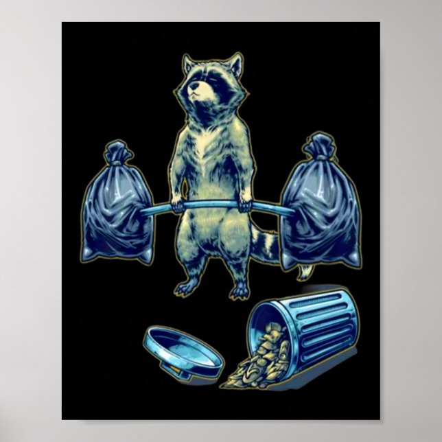 Deadlifting Racoon Weightlifting Bodybuilding Fit Poster (Front)