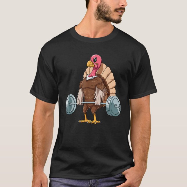 Deadlifting Zoo Thanksgiving Weightlifting Turkey  T-Shirt (Front)