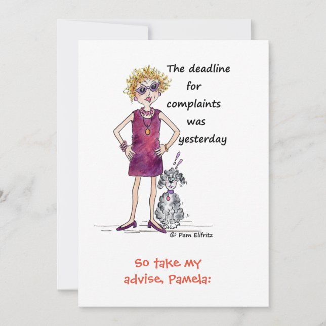 Deadline amusing comment red watercolor Lady Holiday Card (Front)