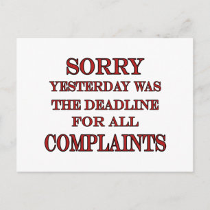 Deadline For Complaints Postcard