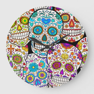 Dead's Day: Vibrant Mexican Patterns. Large Clock