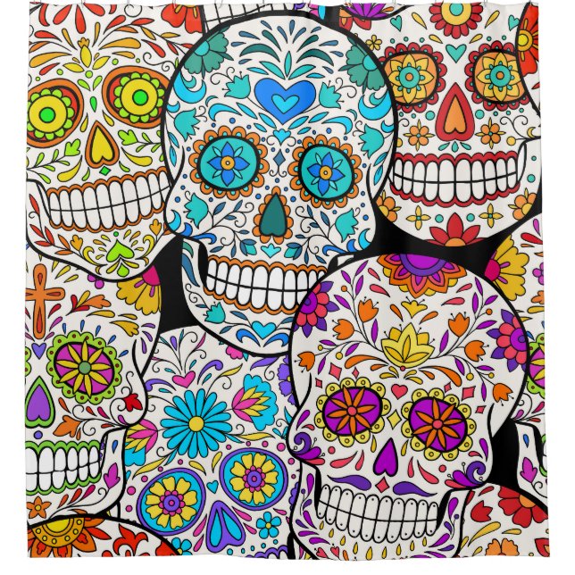 Dead's Day: Vibrant Mexican Patterns. Shower Curtain (Front)