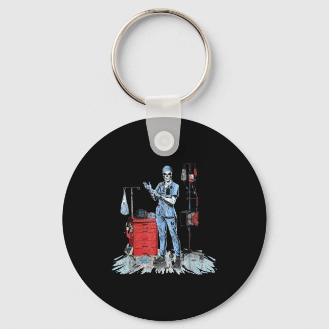 Deadside Nurse Blue Scrubs Funny Skeleton Doctor M Key Ring (Front)